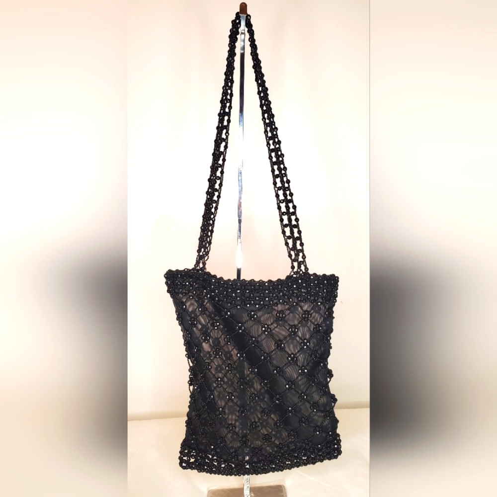 COMECO Chic Black Beaded Shoulder Bag